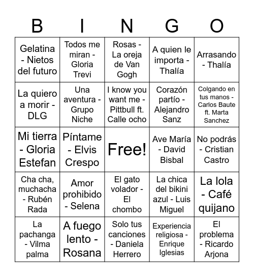 Bingo latino 90-2000 Bingo Card