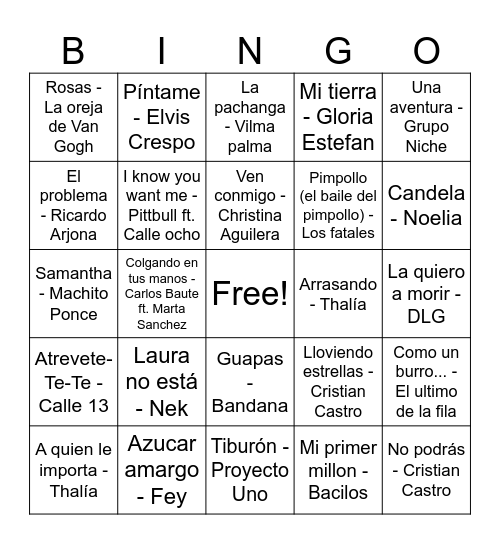 Bingo latino 90-2000 II Bingo Card