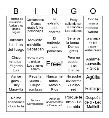 Bingo cumbia y cuarteto Bingo Card