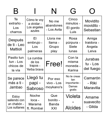 Bingo cumbia y cuarteto II Bingo Card