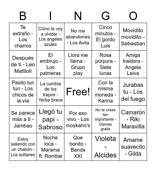 Bingo cumbia y cuarteto II Bingo Card