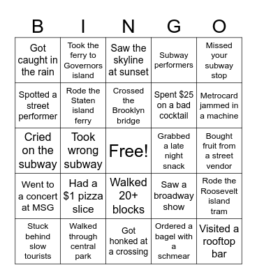 NYC Bingo Card