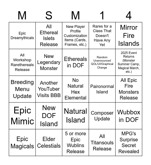 MSM Year 14 Bingo Card