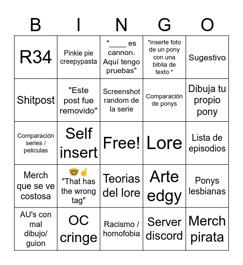 r/ MLP Bingo Card