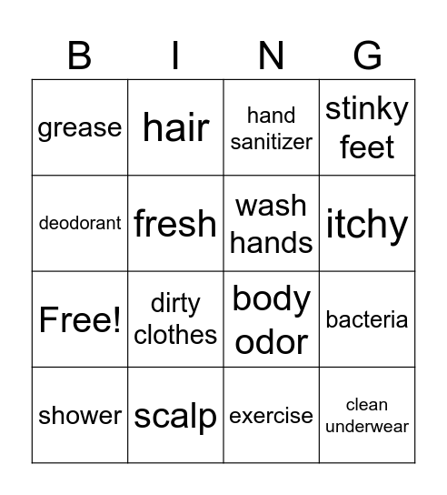 Hygiene Bingo Card