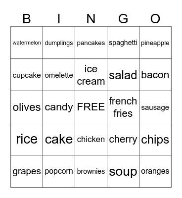 Food Bingo Card