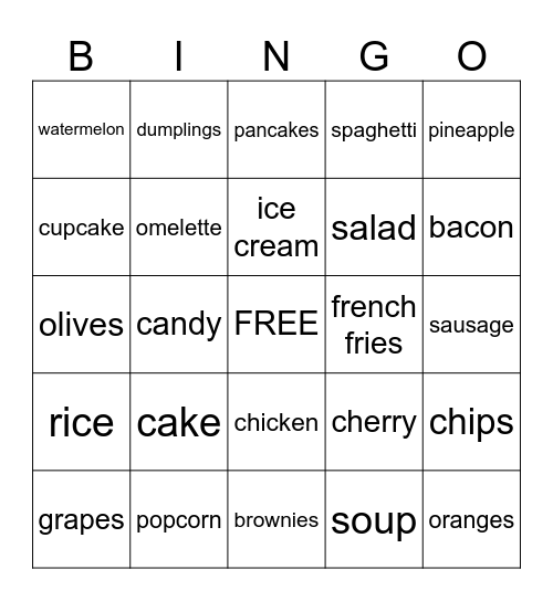 Food Bingo Card