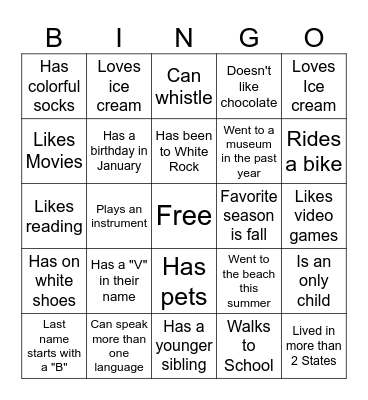 Middle School BINGO: Find someone who... Bingo Card