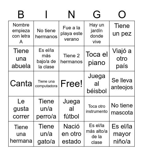 Octavo Grado primera semana de escuela Bingo Card