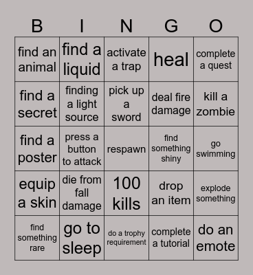 game Bingo Card
