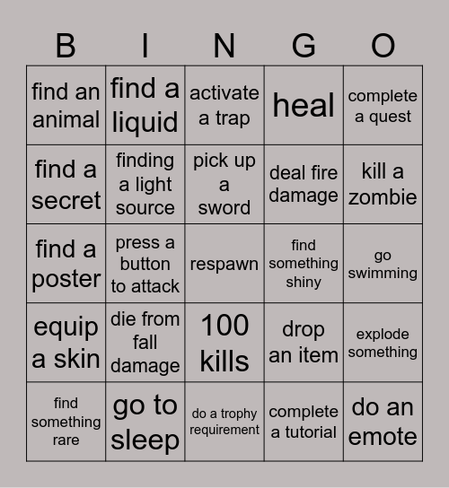 game Bingo Card
