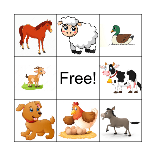 FARM ANIMALS Bingo Card