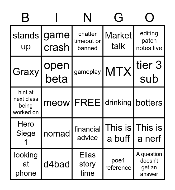 Hero Siege S8 Stream Bingo Card
