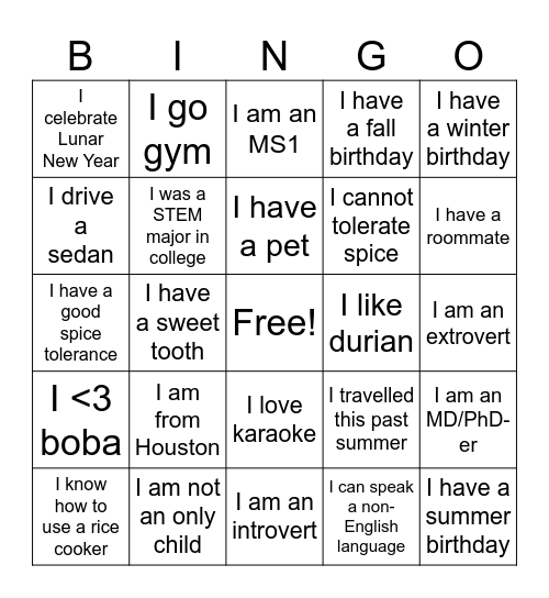 APAMSA Human Bingo Card