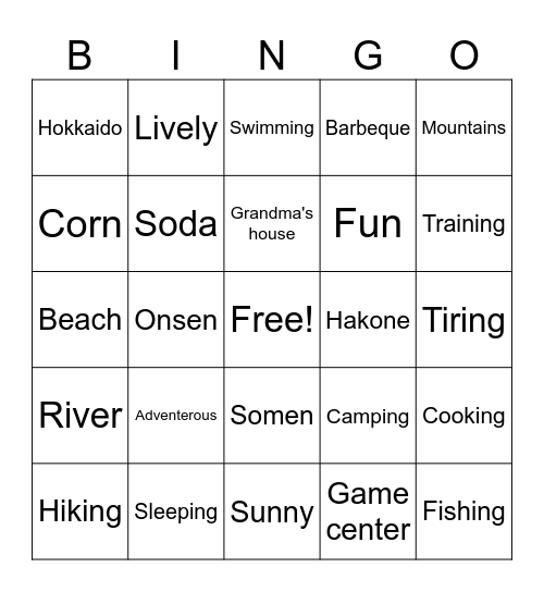 Summer Bingo Card