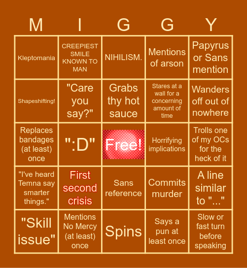 Miggy Bingo Card