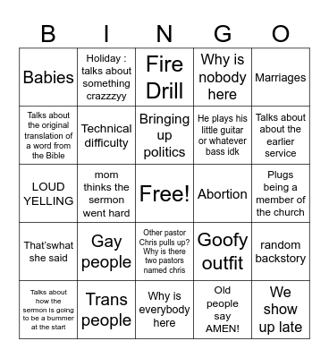 Pastor Chris Bingo Card