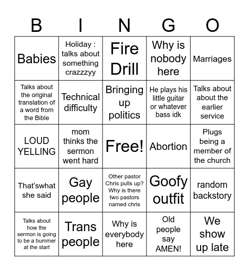 Pastor Chris Bingo Card