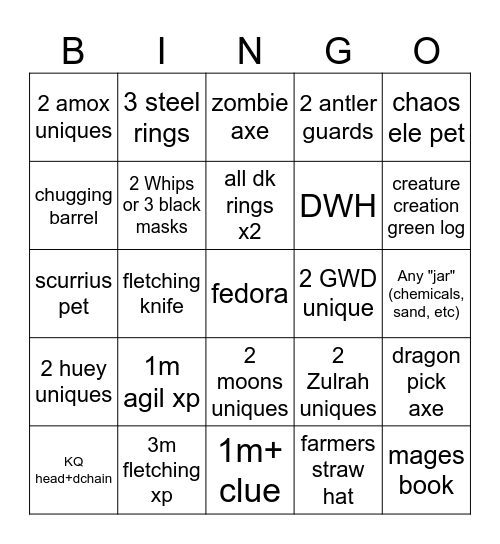OSRS Bingo Card