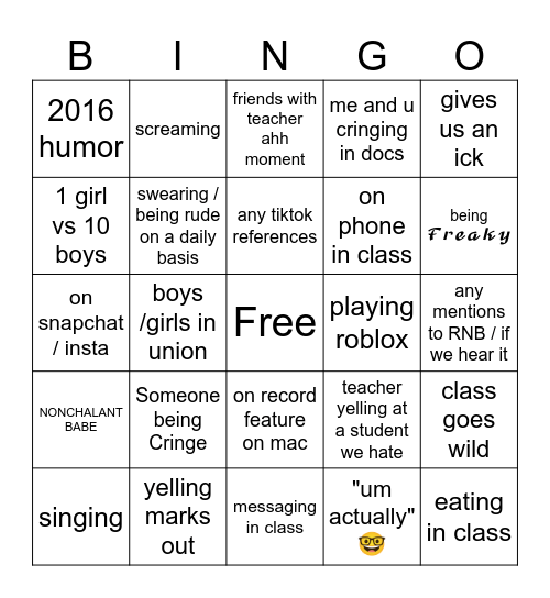 WEEKLY BINGO Card