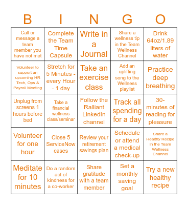 Healthy Earnings Bingo Card