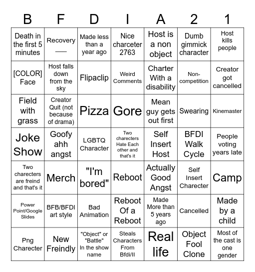 GIANT Object Show Bingo Card