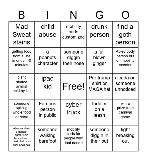 State fair Bingo Card