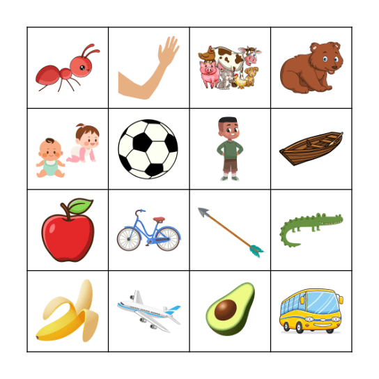 Letters A and B Bingo Card