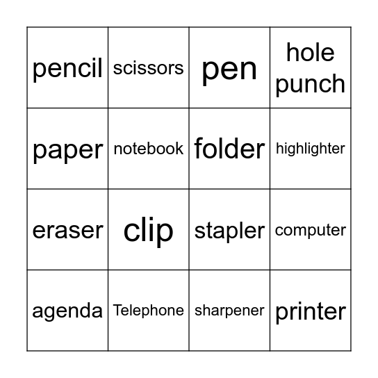 Office Supplies BINGO Card
