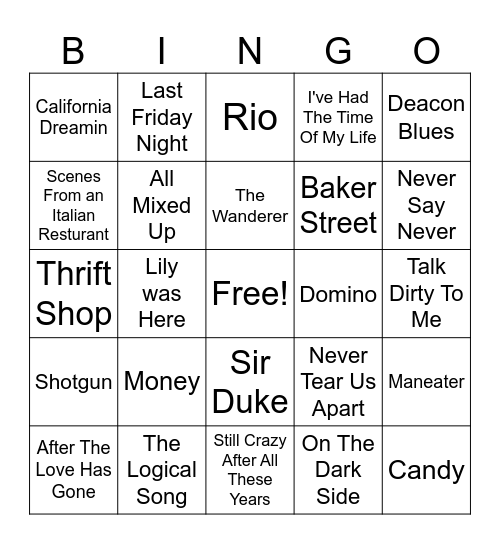 The Stones You Saxy Thing Bingo Card