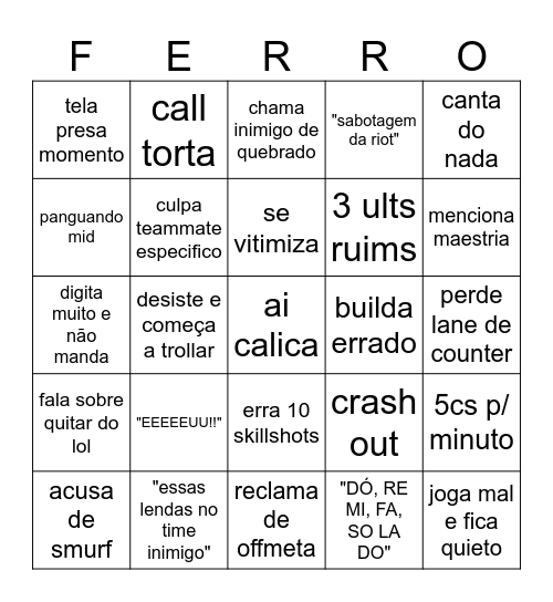 BINGO DAS PARTIDAS DO GORDOX Bingo Card