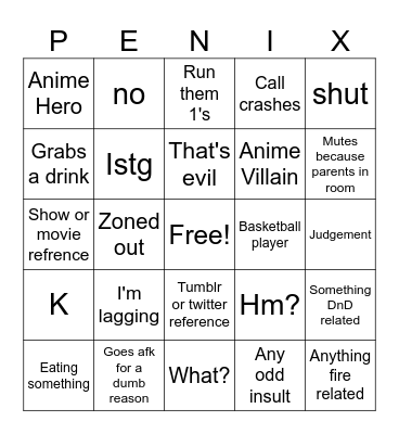 Phoenix Bingo Card