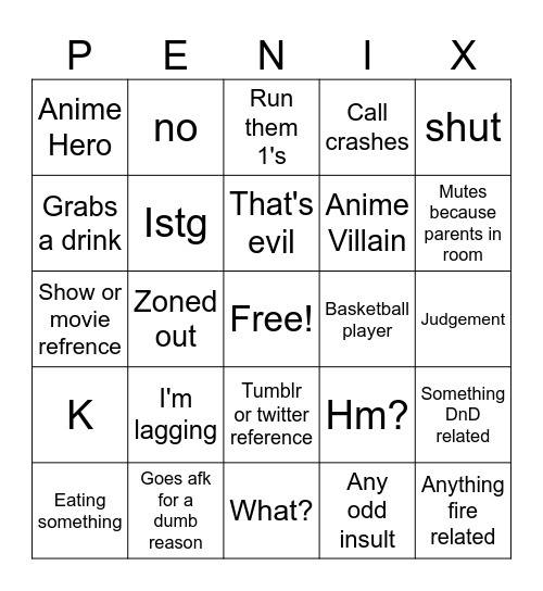 Phoenix Bingo Card