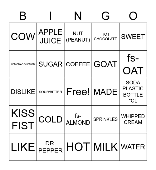 Drinks Bingo Card