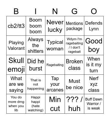 Flank (Otezume) Bingo Card