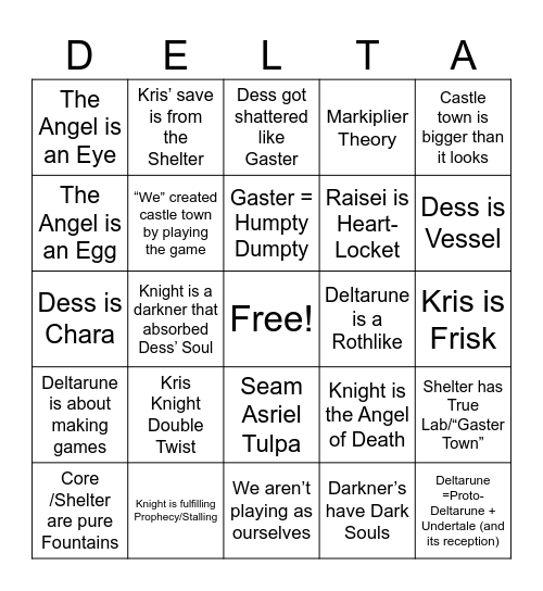Deltarune Bingo 4 Bingo Card