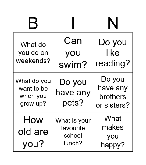 Untitled Bingo Card