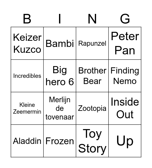 Hachette Heroes Disney Bingo Card