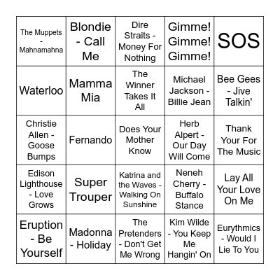 ★ Music Bingo w Bonnie Anne ★ Bingo Card