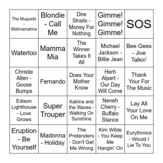 ★ Music Bingo w Bonnie Anne ★ Bingo Card
