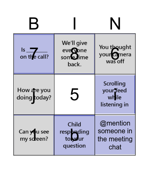 Microsoft Teams Meeting BINGO Card