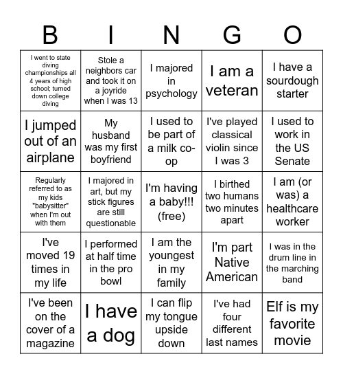 Get to Know You Baby Shower Bingo Card