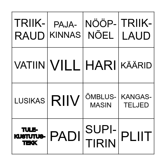 KÄSITÖÖKLASSI BINGO Card