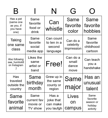 SWE Bingo Card