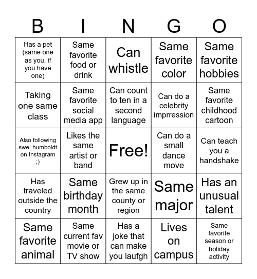 SWE Bingo Card