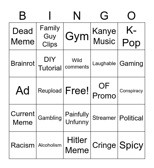 IG Reels Bingo Card
