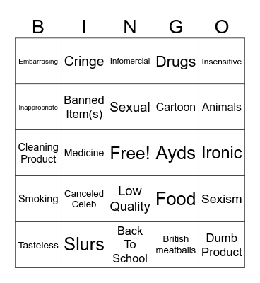 Cancelled Commercials Bingo Card