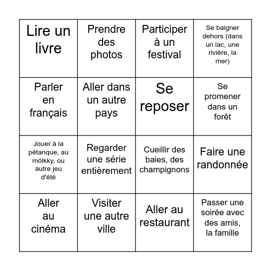 Retour de vacances ! Bingo Card
