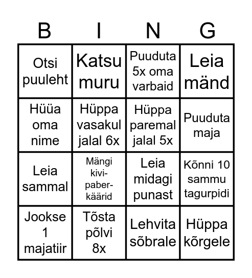 Liikumisbingo Card