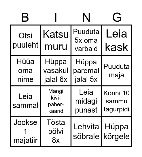 Liikumisbingo Card